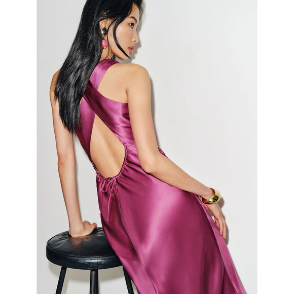 Reformation Anaiis Silk Dress Hibiscus Tea - Picture 4 of 12